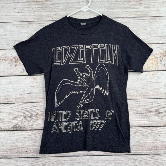 Lot of 2 Led Zeppelin T-Shirts Blimp and 1977 Adult Size S Gray/Tie Dye Beige - Picture 2 of 14